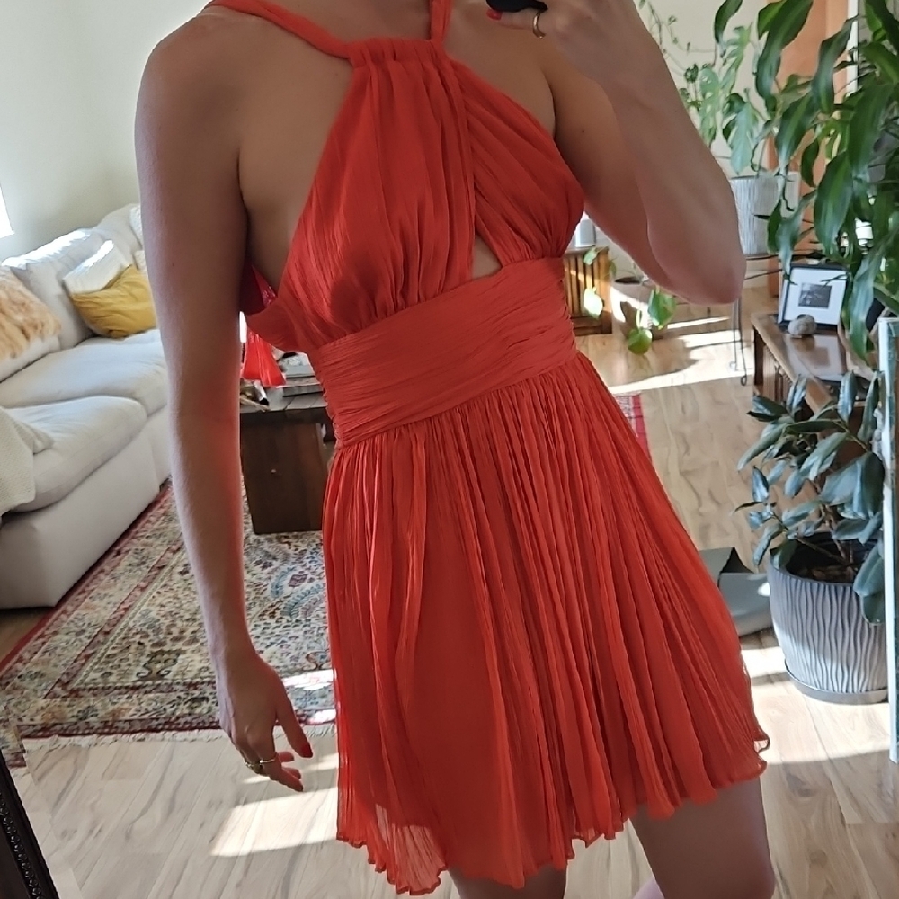 BB Dakota Elegant Coral Orange Halter Dress Medium